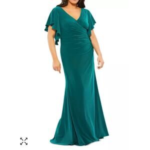 MacDuggal‎ -size 16W Emerald Green Flutter Sleeve Jersey Gown
